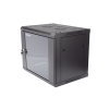 gabinete para montaje en pared piso / puerta de cristal templado / cuerpo fijo / 9 unidades de rack / 19" / fabricado en acero