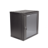 gabinete para montaje en pared piso / puerta de cristal templado / cuerpo fijo / 12 unidades de rack / 19" / fabricado en acero