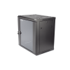 gabinete para montaje en pared piso / puerta de cristal templado / cuerpo fijo / 12 unidades de rack / 19" / fabricado en acero