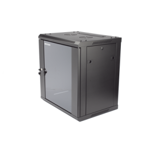 gabinete para montaje en pared piso / puerta de cristal templado / cuerpo fijo / 12 unidades de rack / 19" / fabricado en acero