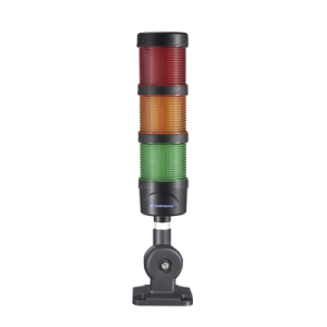 torre led indicadora de estado de 3 niveles color rojo, Ámbar y verde, con buzzer integrado a 85 db, a 24 vcd con montaje incluido de 60 mm de diámetro