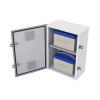 gabinete para instalación de 2 baterías pl110d12, fabricado en lámina galvanizada, accesorios para piso o poste (no incluidos)