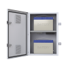 gabinete para instalación de 2 baterías pl110d12, fabricado en lámina galvanizada, accesorios para piso o poste (no incluidos)