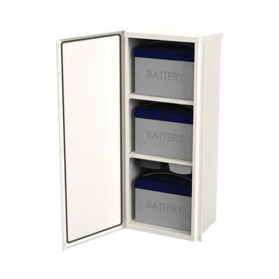 gabinete acero galv. para 3 bat. pl110d12. puerta sin ventilación. acc. de piso o poste no incluidos (400 x 1060 x 300mm). gabinete acero galv. para 3 bat. pl110d12. puerta sin ventilación. acc. de piso o poste no incluidos (400 x 1060 x 300mm).