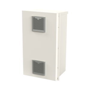 gabinete acero galv. para 2 baterías pl110d12 (400 x 730 x 300mm). puerta ventilada. acc. para piso o poste no incluidos.