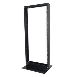 rack de 2 postes, estándar 19", 24 unidades, fabricado en acero, base "l" para anclar a piso.