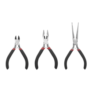 juego de 3 mini pinzas de corte de 5". incluye: pinza de punta redonda, diagonal y punta de aguja.