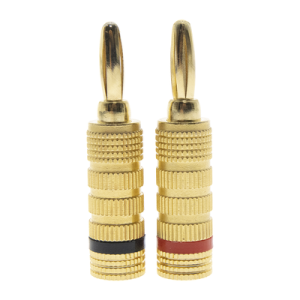 kit conector banana tipo tornillo para bocinas | instalaciones profesionales de audio | chapado en oro | color negro + rojo (2 piezas)