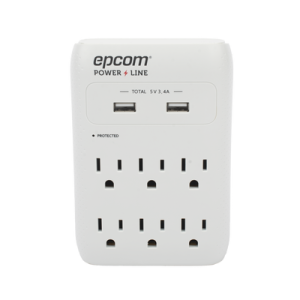 multicontacto de pared 110 vca / supresor de picos 1080 joules / 6 x nema 5 15p / 2 x usb (5v @3.4a)