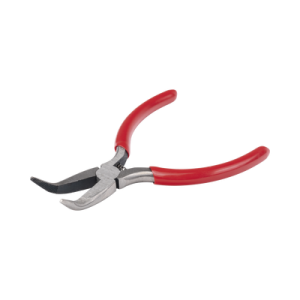 pinza punta curveada de 5” con mango forrado plástico.