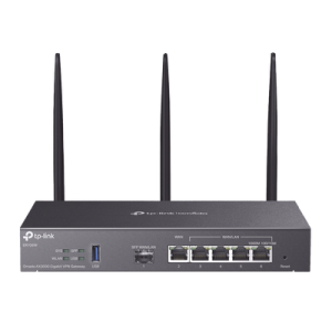 router omada vpn / sdn multi wan gigabit / 1 puerto wan sfp gigabit / 1 puerto wan rj45 gigabit / 2 puertos lan rj45 gigabit / 2 puertos configurables lan/wan / 150,000 sesiones concurrentes / administración centralizada omada o stand alone