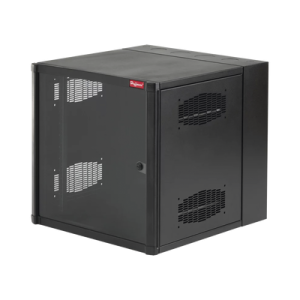 gabinete accessplus de montaje en pared de 19in, rieles numerados y roscados #10 32, puerta con ventana de seguridad, 600 mm de ancho, 637 mm de profundidad, 12 ur, color negro