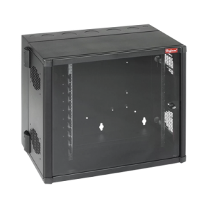 gabinete accessplus de montaje en pared de 19in, rieles numerados y roscados #10 32, puerta con ventana de seguridad, 700 mm de ancho, 637 mm de profundidad, 12 ur, color negro