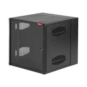 gabinete accessplus de montaje en pared de 19in, rieles numerados y roscados #10 32, puerta con ventana de seguridad, 600 mm de ancho, 637 mm de profundidad, 19 ur, color negro