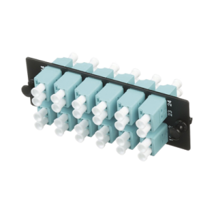 placa acopladora de fibra optica fap, con 12 conectores lc duplex (24 fibras), para fibra multimodo om3/om4, color aqua