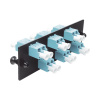 placa acopladora de fibra optica fap, con 6 conectores lc duplex (12 fibras), para fibra multimodo om3/om4, color aqua