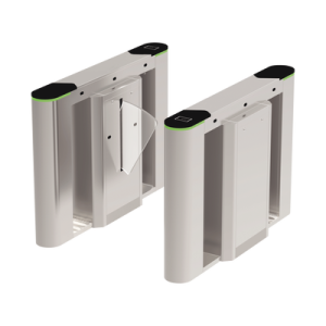 puerta de cortesía tipo flap bidireccional / 30 personas por minuto / acabado de lujo / apertura en 1 segundo / acero inoxidable / indicadores led / alarma por acceso denegado