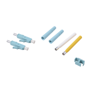 conector de fibra Óptica lc duplex, epoxico, fibra recubierta, multimodo, color aqua (no pre pulido)