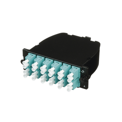 casete opticom® de fibra Óptica multimodo om3, con 2 conectores mpo a 12 lc duplex, polaridad método a, pérdida de inserción estándar casete opticom® de fibra Óptica multimodo om3, con 2 conectores mpo a 12 lc duplex, polaridad método a, pérdida de inserción estándar