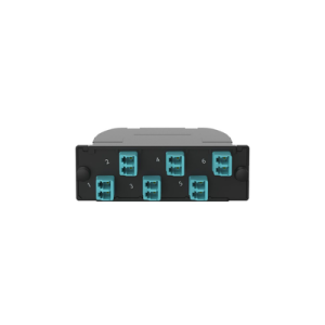 casete opticom® de fibra Óptica multimodo om4, con conector mpo a 6 lc duplex, polaridad método a, pérdida de inserción estándar