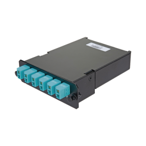 placa acopladora de fibra Óptica fap, con 12 pigtails y 6 conectores lc duplex (12 fibras), para fibra multimodo om3/om4, color aqua