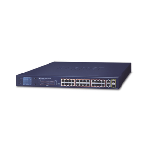 switch no administrable 24 puertos poe 10/100 802.3af/at, 2 combo tp/sfp gigabit y pantalla lcd para monitoreo y configuración básica de poe, hasta 300 watts