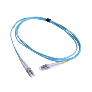 jumper de fibra Óptica multimodo 50/125 om3 xglo, lc lc duplex, ofnr, color aqua, 1 metro