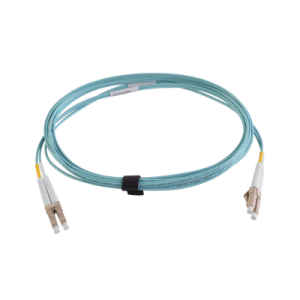 jumper de fibra Óptica multimodo 50/125 xglo om3, lc lc duplex, ofnr, color aqua, 3 metros
