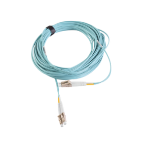 jumper de fibra Óptica multimodo 50/125 xglo om3, lc lc duplex, ofnr, color aqua, 10 metros
