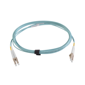 jumper de fibra Óptica multimodo 50/125 xglo om4, lc lc duplex, ofnr, color aqua, 7 metros