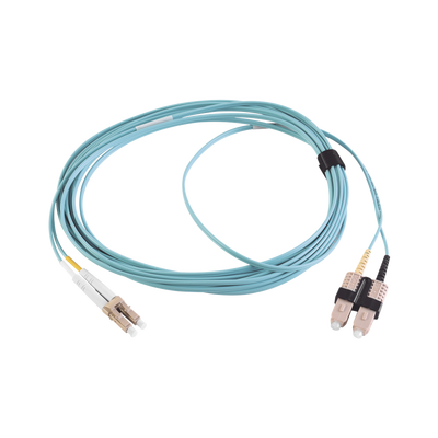 jumper de fibra Óptica multimodo 50/125 xglo om3, lc sc duplex, ofnr, color aqua, 5 metros jumper de fibra Óptica multimodo 50/125 xglo om3, lc sc duplex, ofnr, color aqua, 5 metros