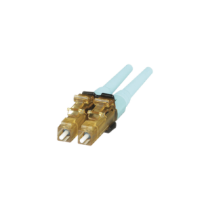 conector de fibra Óptica lc duplex opticam, multimodo 50/125 om3/om4, pre pulido, color aqua