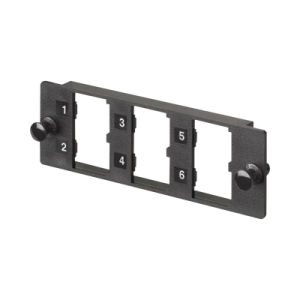 placa modular fap de 6 puertos mini com, acepta módulos de fibra Óptica, cobre o audio y video, color negro