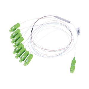 divisor Óptico (splitter) tipo plc, de 1x8, con conector de entrada sc/apc y conectores de salida sc/apc
