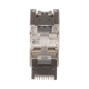plug rj45 blindado, instalación recta, terminación en campo certificable, compatible con cat5e, cat6 y cat6a, color plata