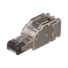 plug rj45 blindado, instalación recta, terminación en campo certificable, compatible con cat5e, cat6 y cat6a, color plata