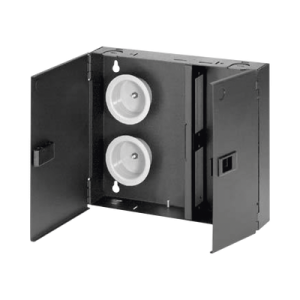 caja de conexión de fibra Óptica, para montaje en pared, acepta 2 placas fap o fmp, hasta 48 fibras, color negro