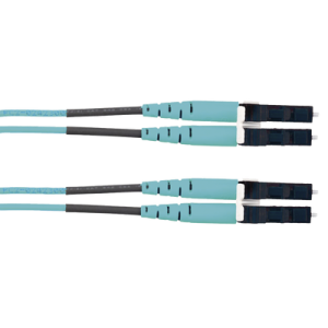 jumper de fibra optica multimodo 50/125 om3, lc lc duplex, lszh (cero halógenos), color aqua, 2 metros