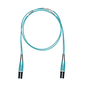 jumper de fibra optica multimodo 50/125 om3, lc lc duplex, lszh (cero halógenos), color aqua, 5 metros