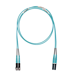 jumper de fibra optica multimodo 50/125 om3, lc sc duplex, lszh (cero halógenos), color aqua, 2 metros