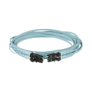 jumper de fibra optica multimodo 50/125 om3, lc lc duplex, ofnr (riser), color aqua, 4 metros
