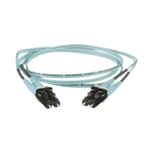 jumper de fibra optica multimodo 50/125 om3, lc lc duplex, ofnr (riser), color aqua, 8 metros