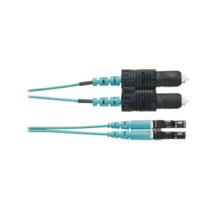 jumper de fibra optica multimodo 50/125 om3, lc sc duplex, ofnr (riser), color aqua, 1 metro