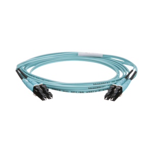 jumper de fibra optica multimodo 50/125 om4, lc lc duplex, ofnr (riser), color aqua, 2 metros