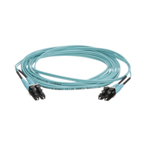 jumper de fibra Óptica multimodo 50/125 om4, lc lc duplex, ofnr (riser), color aqua, 13 metros
