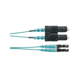 jumper de fibra optica multimodo 50/125 om4, lc sc duplex, ofnr (riser), color aqua, 2 metros