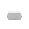 caja estanca de pvc para derivación y conexión, 6 entradas, tapa atornillada,100x100x50 mm (Área interna), uso exterior ip55, material que no propaga el fuego y libre de hálogenos