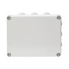 caja estanca de pvc para derivación y conexión, 12 entradas, tapa atornillada, 240x190x90 mm (Área interna), uso exterior ip55, material que no propaga el fuego y libre de hálogenos