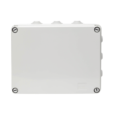 caja estanca de pvc para derivación y conexión, 12 entradas, tapa atornillada, 240x190x90 mm (Área interna), uso exterior ip55, material que no propaga el fuego y libre de hálogenos caja estanca de pvc para derivación y conexión, 12 entradas, tapa atornillada, 240x190x90 mm (Área interna), uso exterior ip55, material que no propaga el fuego y libre de hálogenos