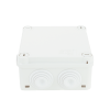 caja estanca de pvc para derivación y conexión, 6 entradas, tapa con tornillo de 1/4" de vuelta, 100x100x50 mm (Área interna), uso exterior ip55, material que no propaga el fuego y libre de hálogenos